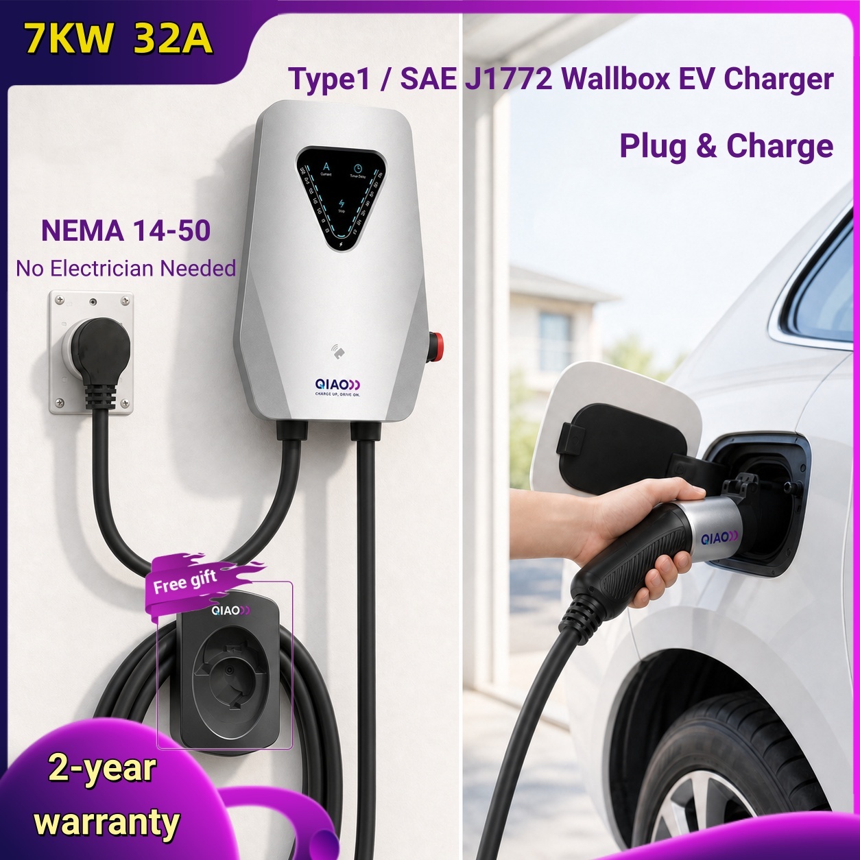 7KW 32A Type1 SAE J1772 Wallbo - огляд і ціна J1772 Evse 32A Level 2 Charger