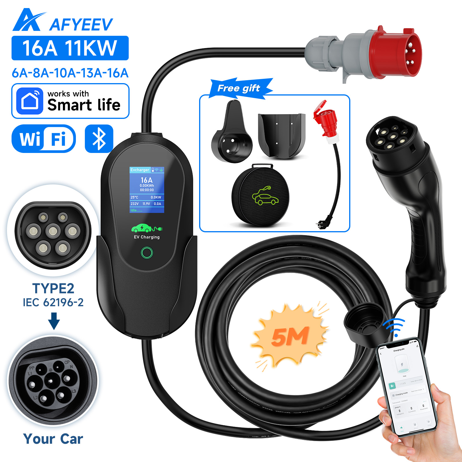 AFYEEV Type2 Portable EV Charg - огляд і ціна Type 2 Portable Ev Charger 11Kw Cee