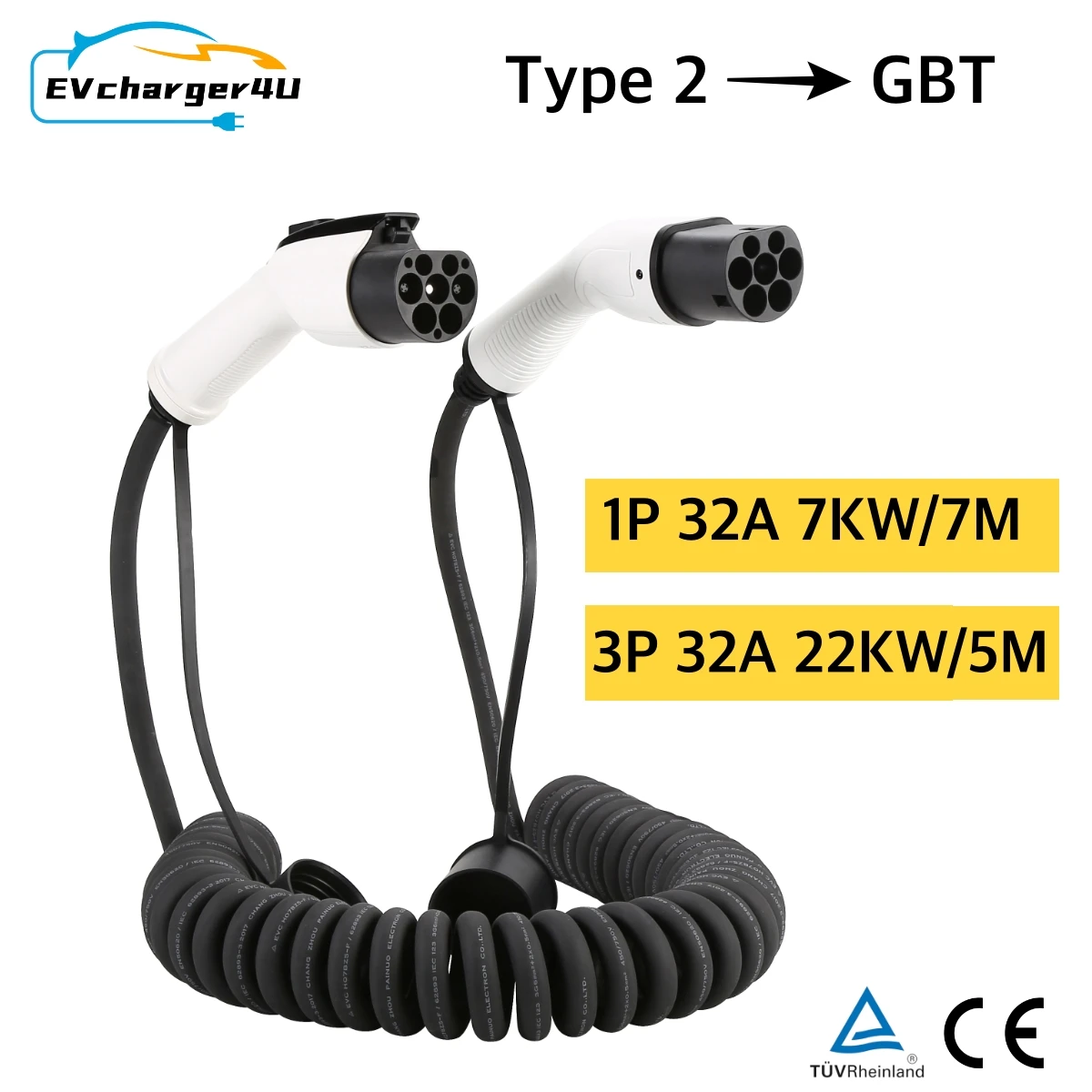 EVcharger4U 5M/7M Spiral EV Ch - огляд і ціна Ev Charger Type 2 22Kw 32A 3 Phase