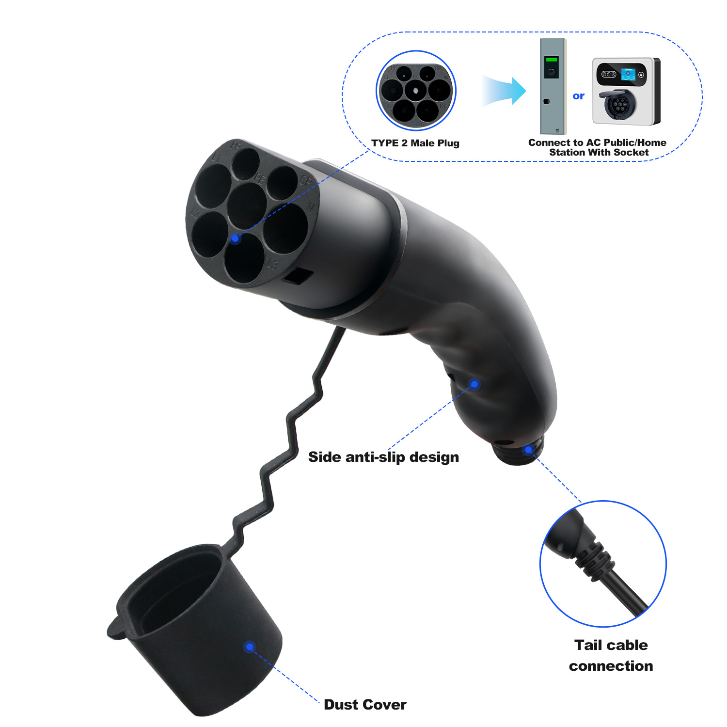 Kolanky Type 2 Male EV Plug 1P - огляд і ціна Ev Charger Type 2 22Kw 32A 3 Phase